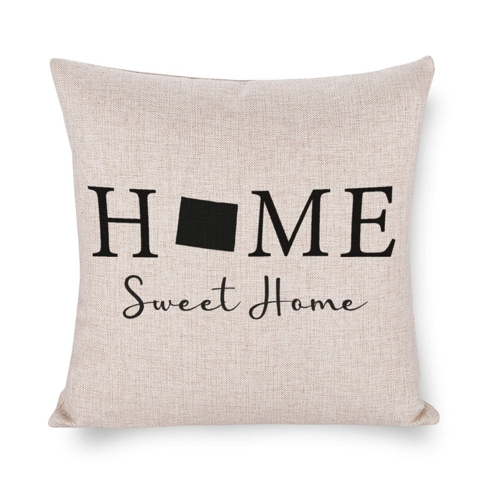 Wyoming State Map Farmhouse Pillow Covers - 16x16 Inch Linen Throw Pillowcase with 