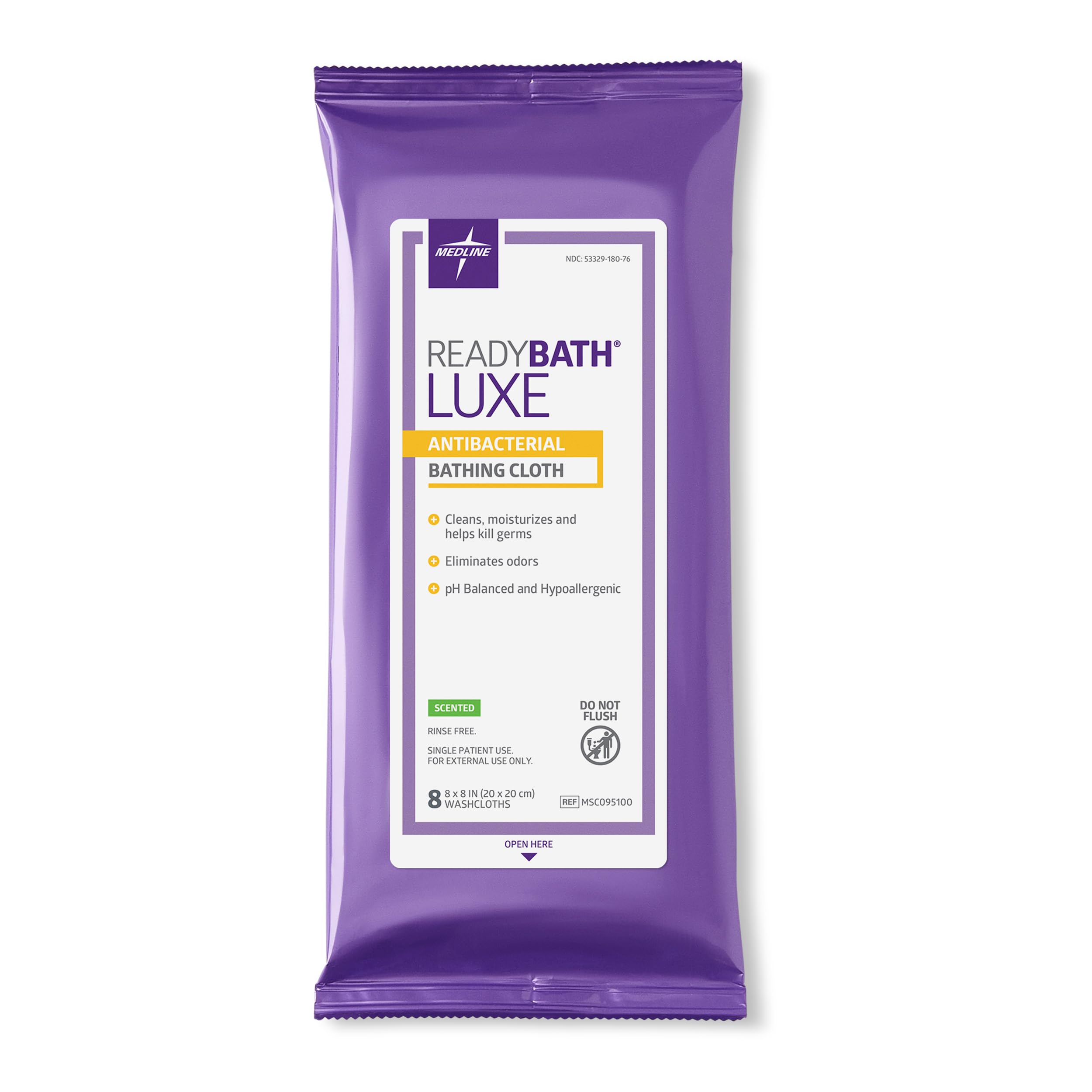 Medlind ReadyBath LUXE Scented Adult Bath Wipes - Extra Thick No Rinse Shower Wipes with Aloe for Sensitive Skin | Hypoallergenic & Alcohol-Free Body Wash Wipes (8 Count, 8x8 Inch) - Perfect for Travel, Post-Surgery Care, and Bedside Bathing