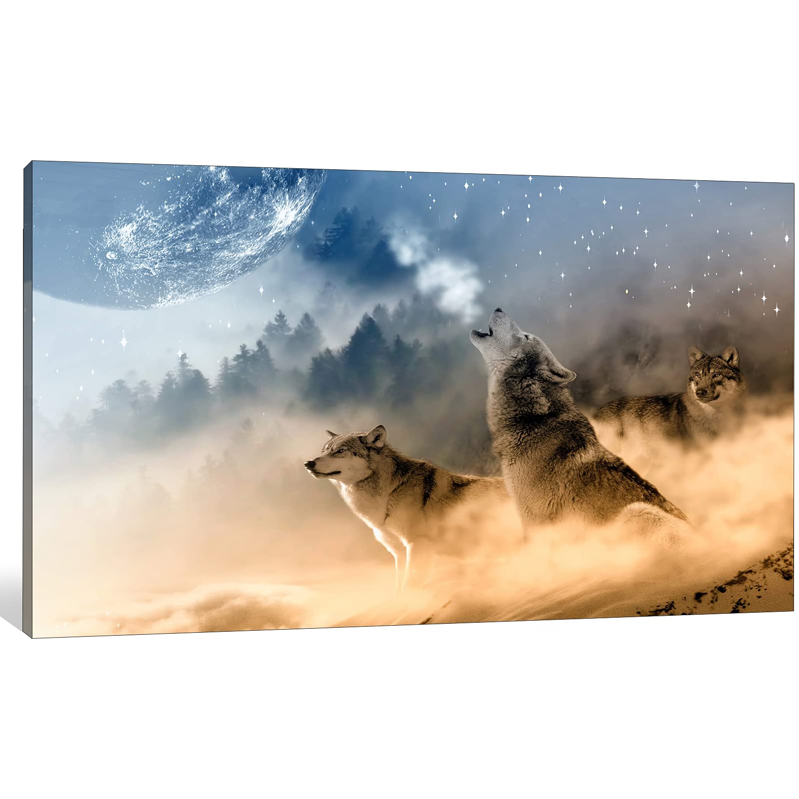 Large Wolf Canvas Wall Art - 32x48 Inches Contemporary Wolf Painting, Animal Poster Decor for Boys Bedroom & Man Cave - Perfect for Home, Office, and Cabin Wall Decor