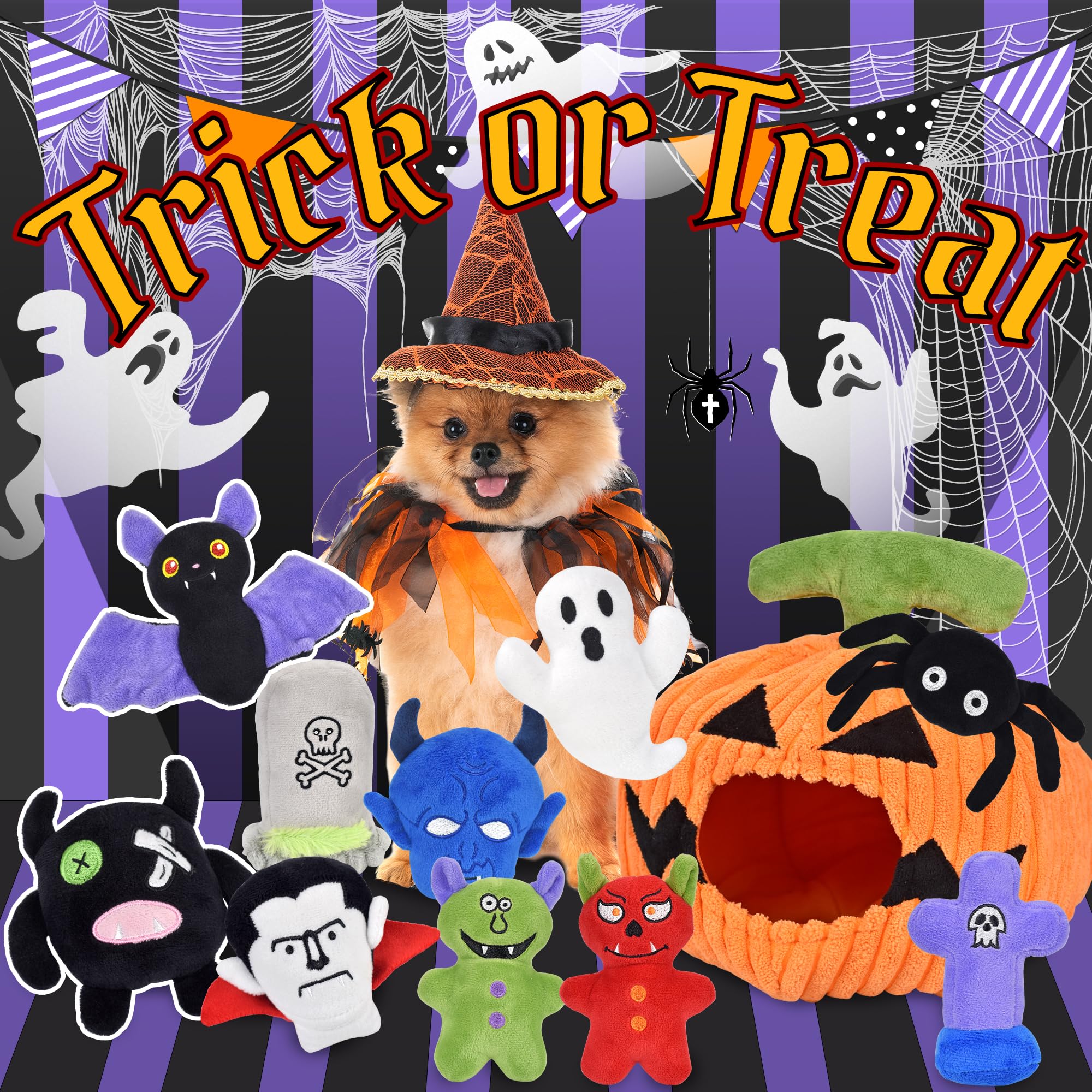 **Halloween Dog Toys Set - 11 Pack Durable Squeaky Dog Toys for Aggressive Chewers, Pumpkin & Assorted Chew Toys for Large, Medium & Small Dogs - Perfect for Playtime, Training & Holiday Gifts**