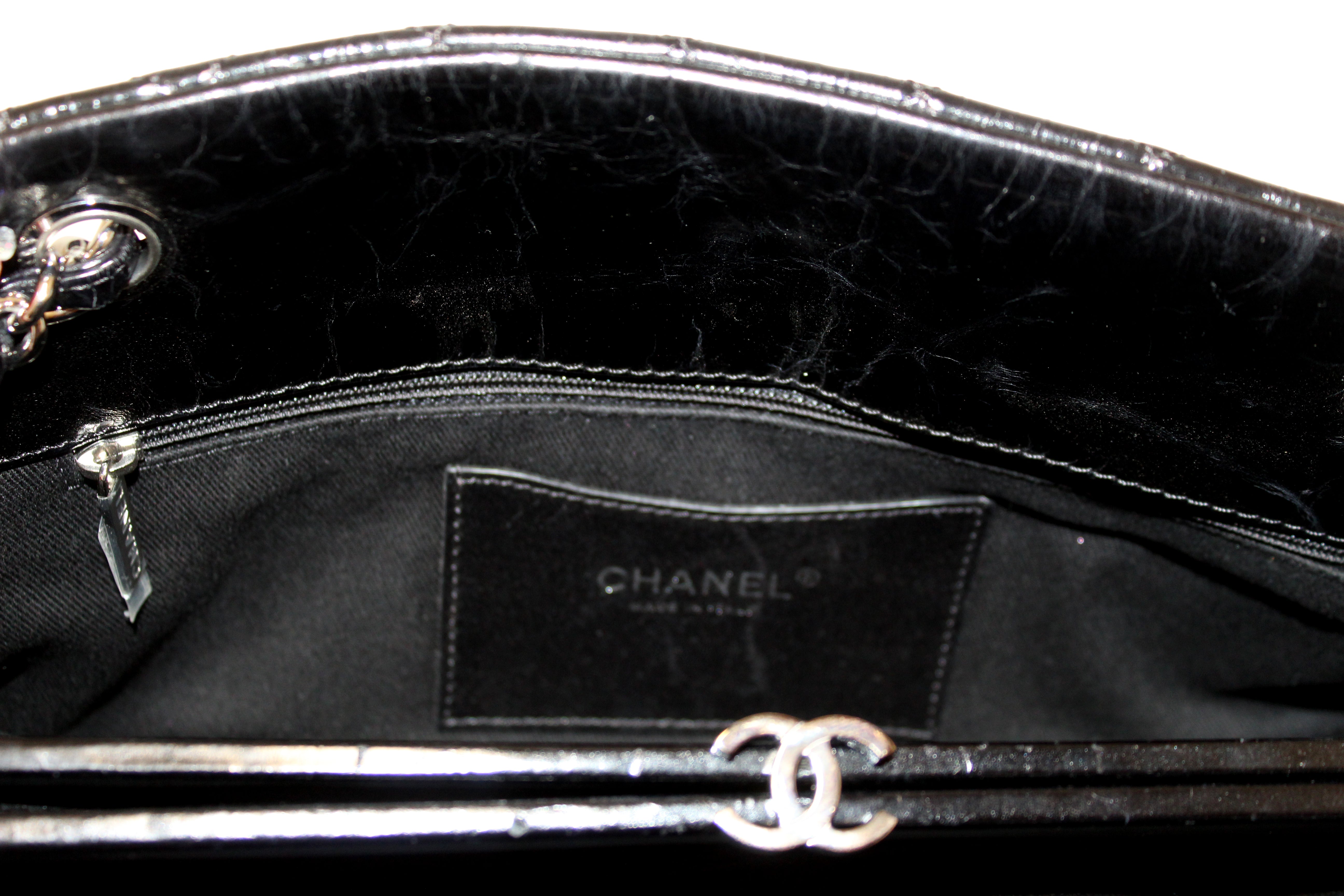 Authentic Chanel Black Patent Leather Quilted Medium Just Mademoiselle Bowling Bag - Luxury Designer Handbag for Women, Perfect for Work, Evening Events & Travel Accessories
