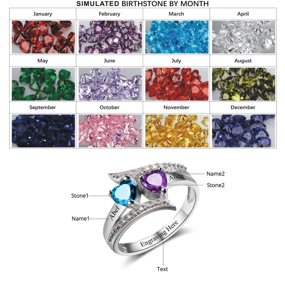 Custom Personalized Promise Rings for Women - 2 Birthstones Engraved Name Rings for Her, Mothers, Engagement & Anniversary Gifts | Perfect for Valentine's Day, Proposals & Special Occasions