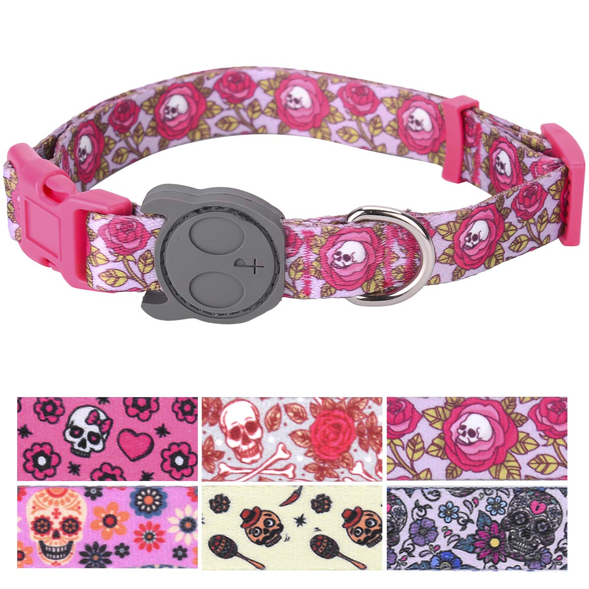 Best Adjustable Medium Dog Collar - Durable Heavy Duty with Halloween Sugar Skull Design - Soft Comfortable for Puppies & Adult Dogs - Perfect for Indoor & Outdoor Use - Great Gift for Pet Lovers