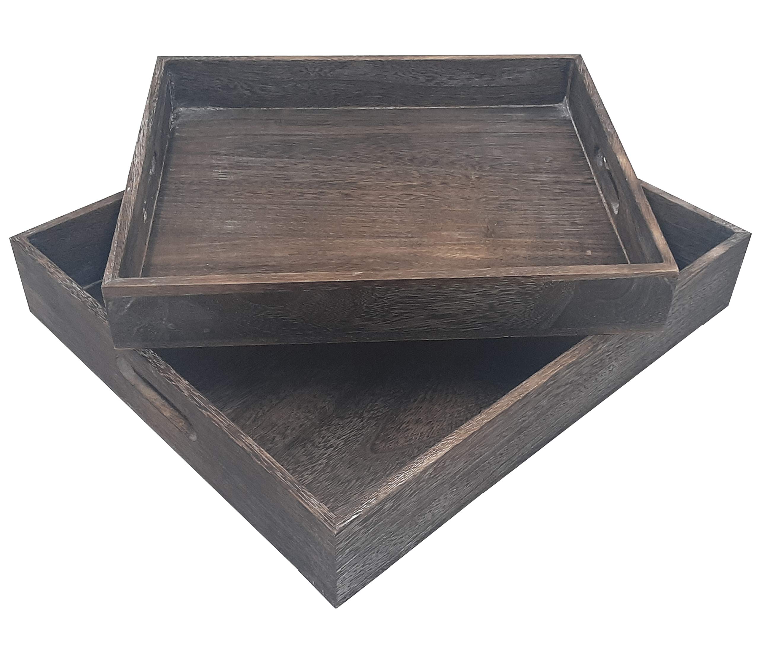 Admired By Nature Rustic Wooden Serving Tray - Farmhouse Coffee Table Decor, Ottoman Tray & Kitchen Gift with Gift Box | Perfect for Coffee Serving, Home Décor & Entertaining Guests