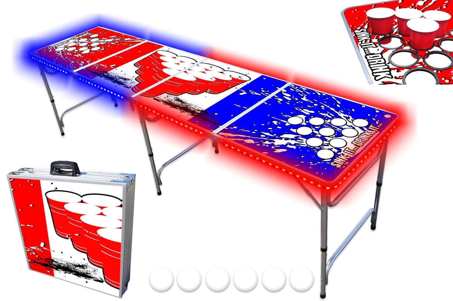 8-Foot Professional Beer Pong Table with Cup Holes & LED Glow Lights - PartyPong Edition | Perfect for Backyard Parties, Tailgates & College Events