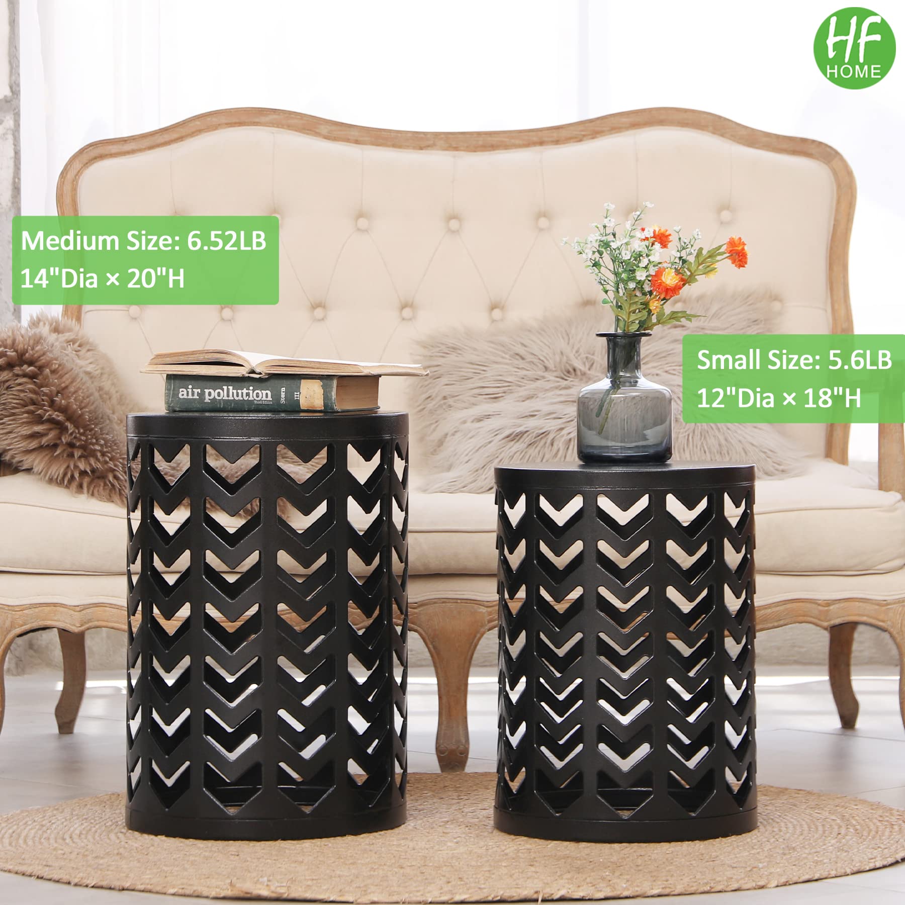 Modern Round Metal Nesting Coffee Table Set of 3 - Black End Tables for Living Room, Bedroom & Office - Indoor/Outdoor Side Table, Nightstand & Plant Stand (Perfect for Small Spaces, Home Decor & Garden Use) - Ships from USA