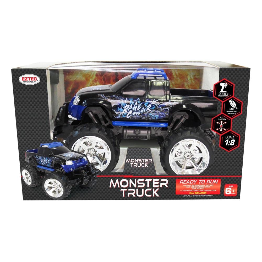 GSE EZTEC 2.4GHz 1:8 Scale Remote Control RC Monster Truck with USB Charger - High Speed Off-Road Toy Car for Kids & Adults (Ages 6+) - Perfect for Backyard Racing, Off-Road Adventures & Birthday Gifts