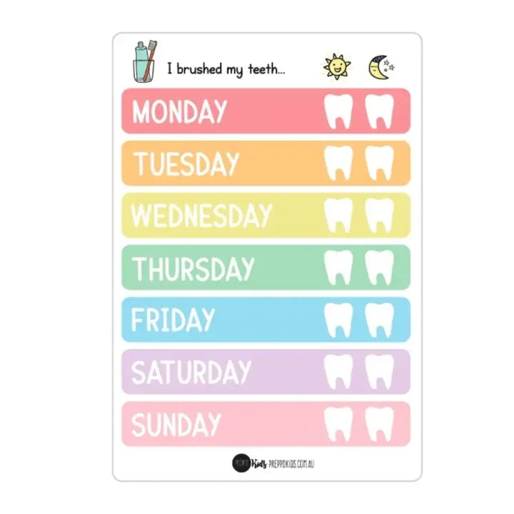 Preppd Kids Toothbrush Chart - Fun & Motivational Dental Hygiene Tracker for Children - Perfect for Bathroom, Bedtime Routine & Teaching Healthy Habits