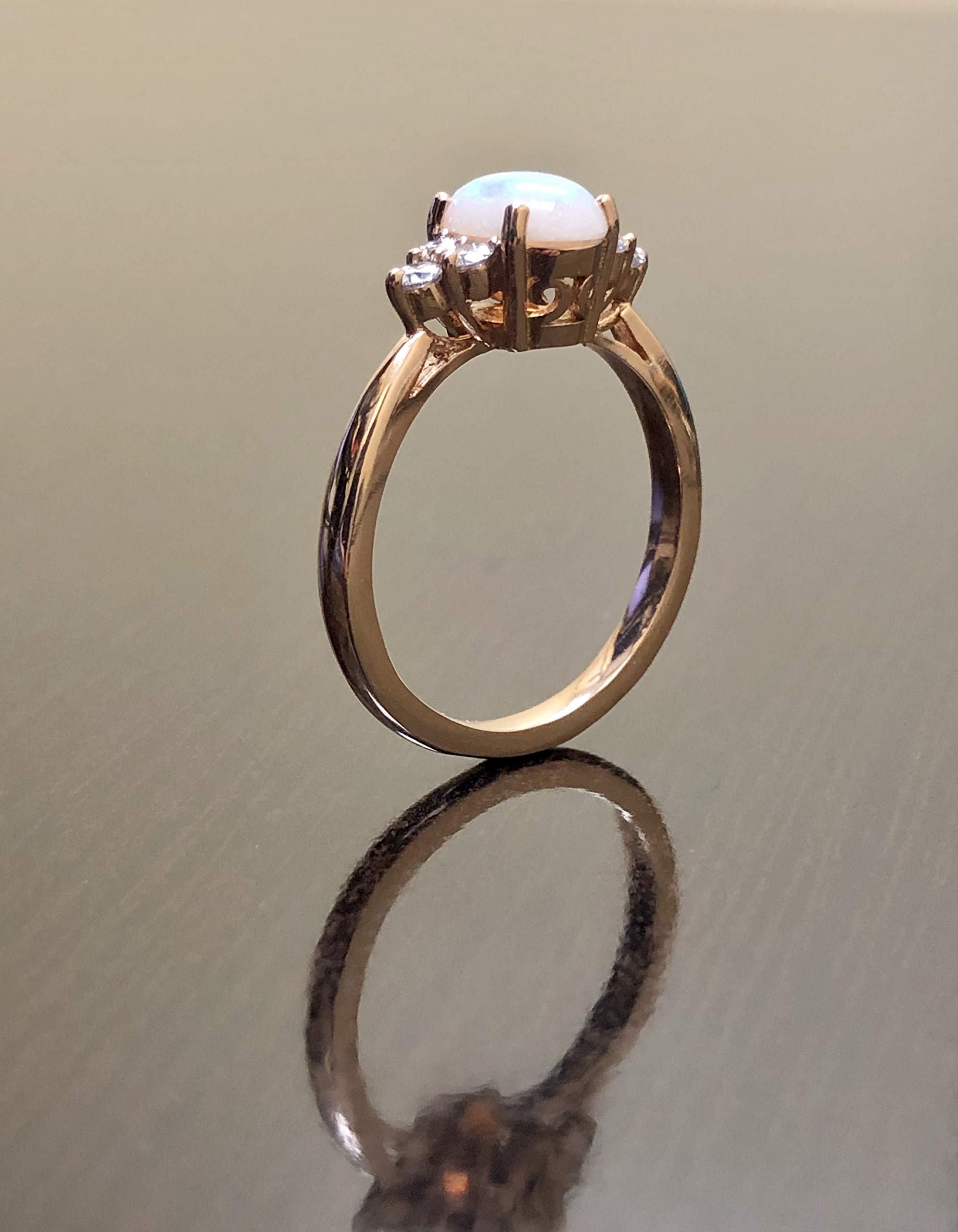 14K Rose Gold Diamond & Genuine Opal Engagement Ring for Women - Vintage Art Deco Wedding Band, Anniversary Gift, Promise Ring - Perfect for Proposals, Bridal Jewelry & Special Occasions