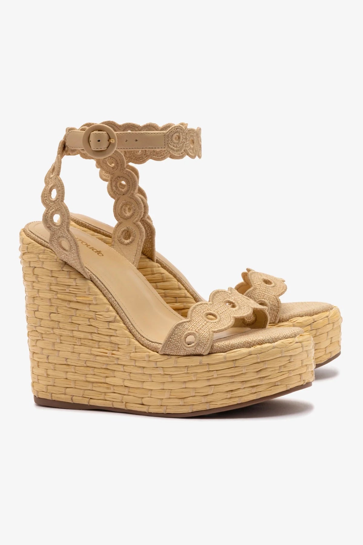Florence Broderie Wedge Sandals in Beige Raffia - Comfortable Summer Espadrilles for Beach, Wedding & Casual Outings