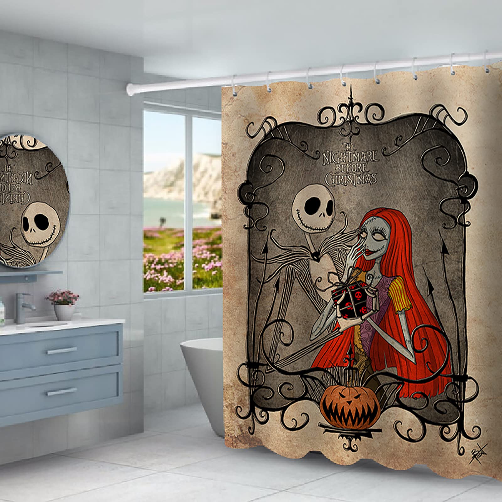 NEWSUYAA Halloween Shower Curtain Set with Non-Slip Bath Rugs & 12 Hooks - Waterproof Bathtub Decor for Spooky Bathroom Makeover | Perfect for Halloween Party Decorations & Themed Bathroom