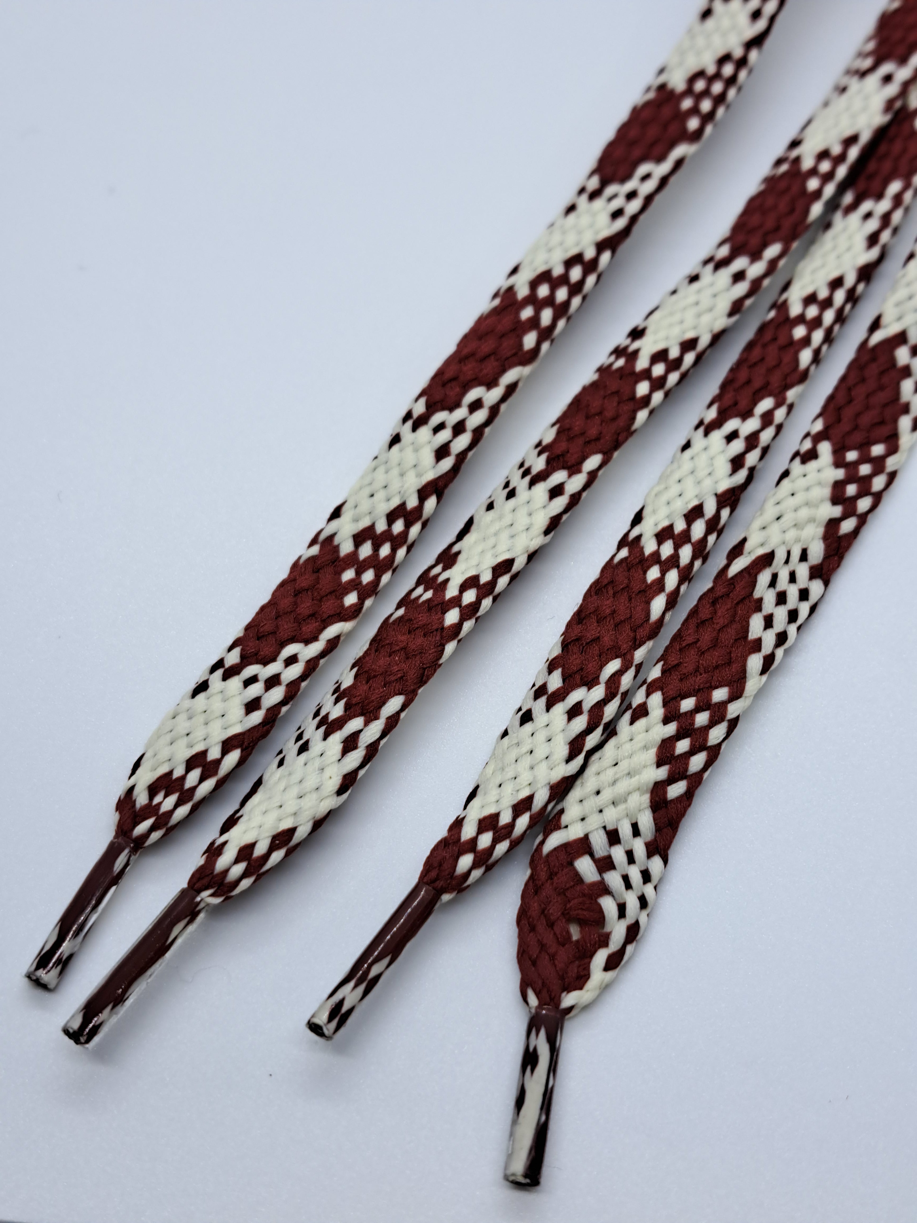 Premium Flat Argyle Shoelaces - Maroon & Cream Checkered Pattern Dress Shoe Laces for Men & Women - Perfect for Oxfords, Loafers & Formal Shoes