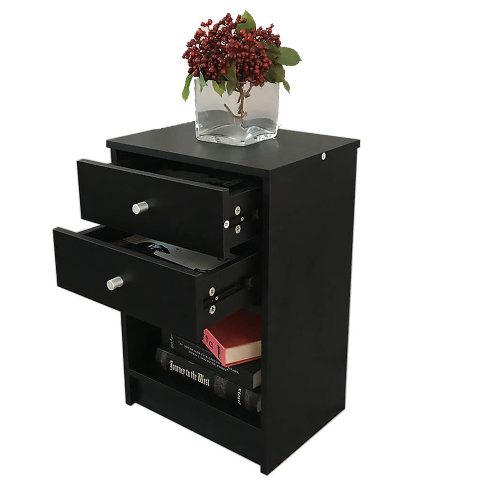 Industrial Side Table with 2 Drawers - Black Nightstand, End Table & Coffee Table for Living Room, Bedroom - Sturdy Metal Frame with Wooden Top - Perfect for Small Spaces, Apartment Decor & Modern Home Furnishing
