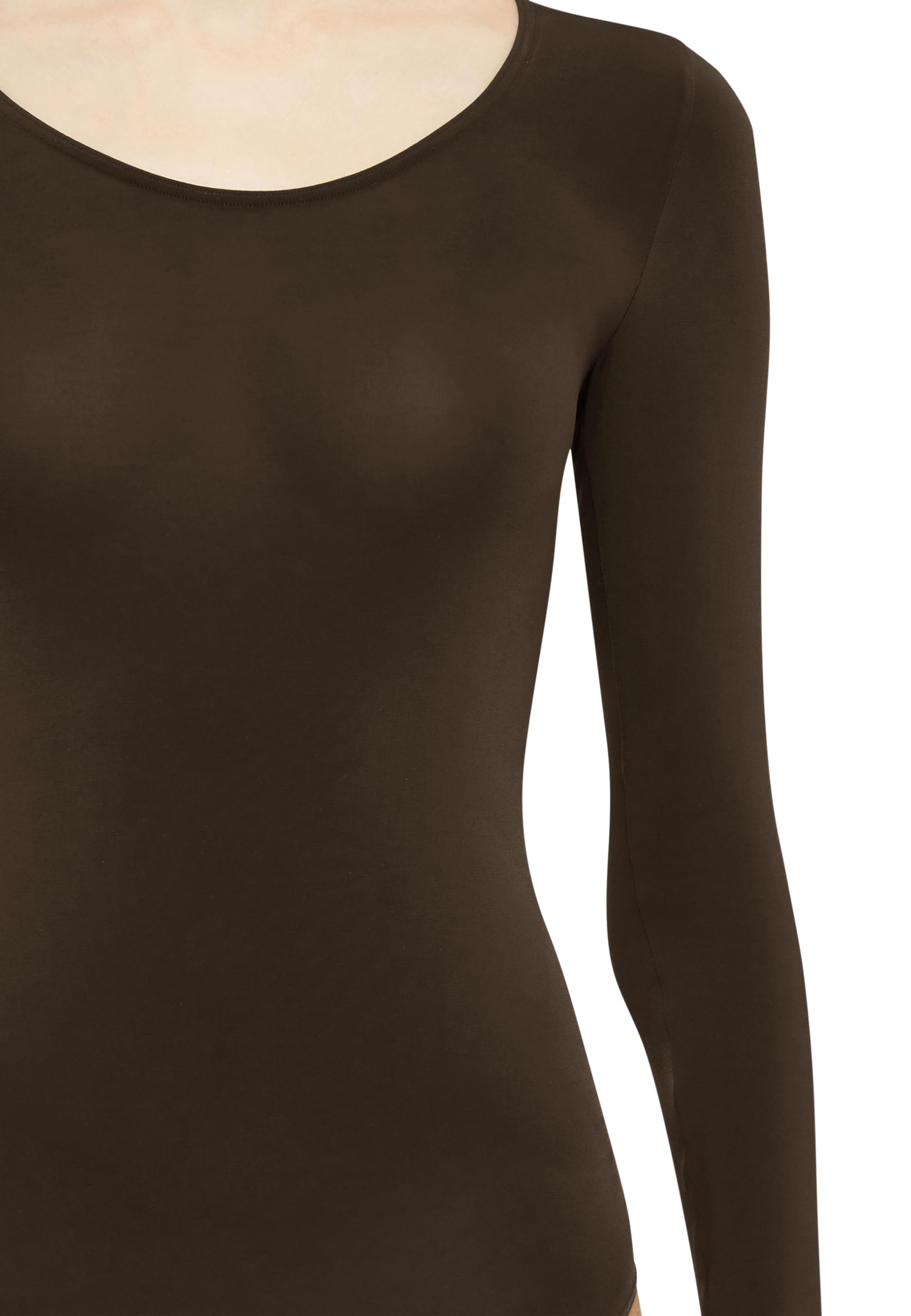 Wolford Buenos Aires Women's Long Sleeve Sheer Silky Bodysuit - Seamless Crew Neck String Body Slim Fit for Date Night & Special Occasions