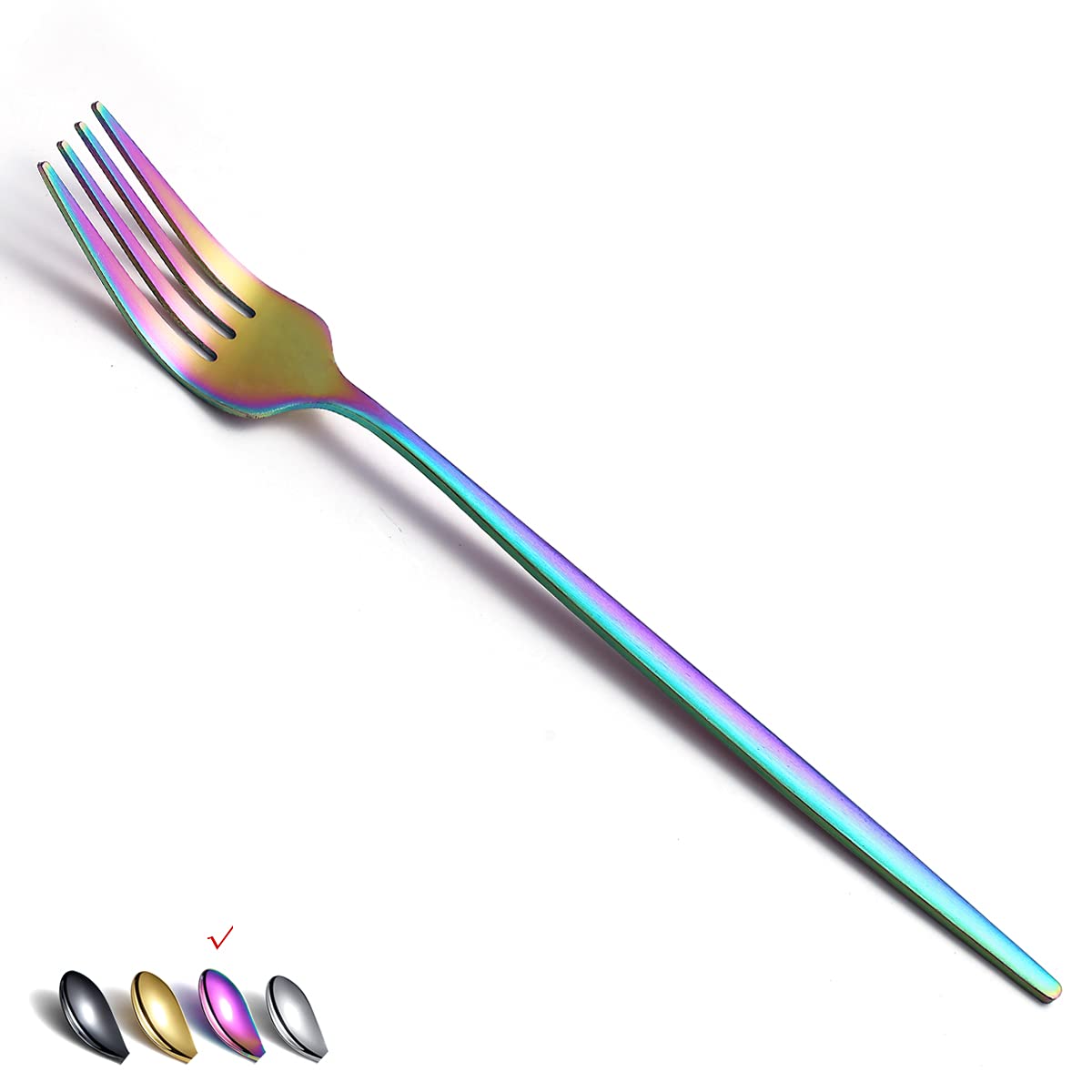 6-Piece Stainless Steel Rainbow Dinner Forks Set - 8.4