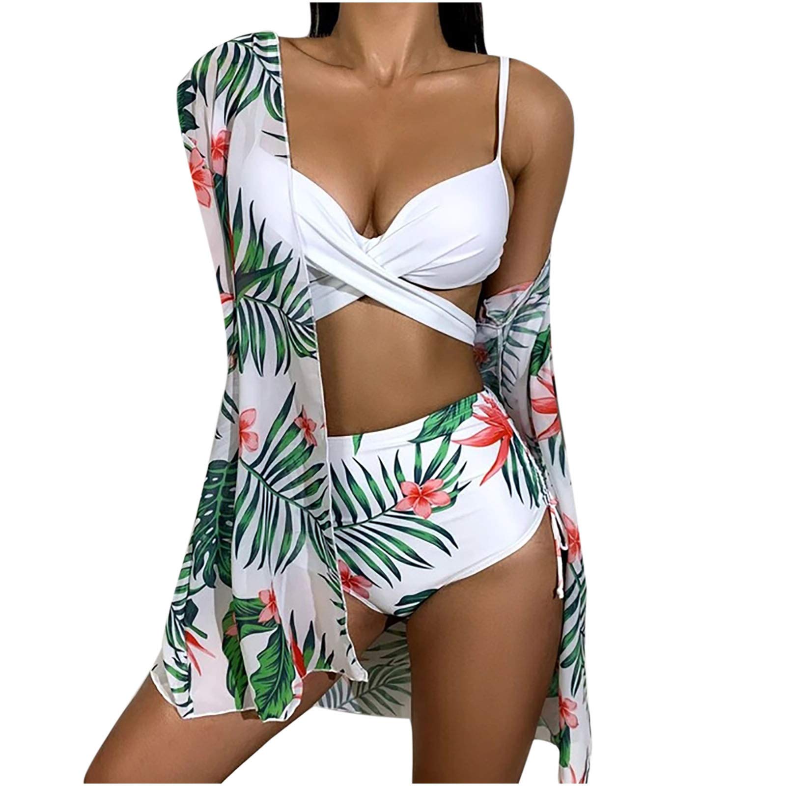 Floral High Waisted Bikini Set - Push Up Padded Swimwear for Women - Beach & Pool Party