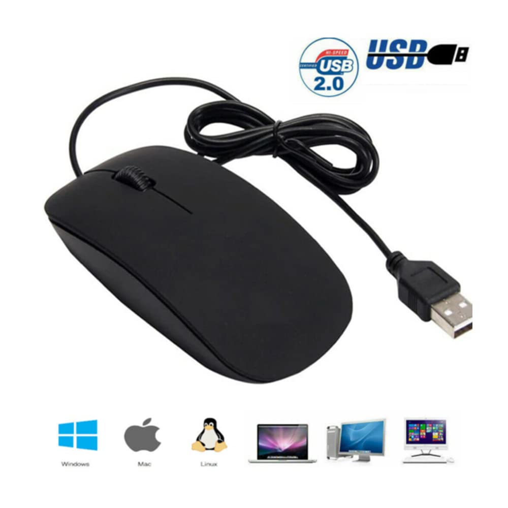 Ergonomic Wired USB Optical Mouse for PC & Laptop - Comfortable Scroll Wheel Black Mice for Office, Gaming, and Home Use