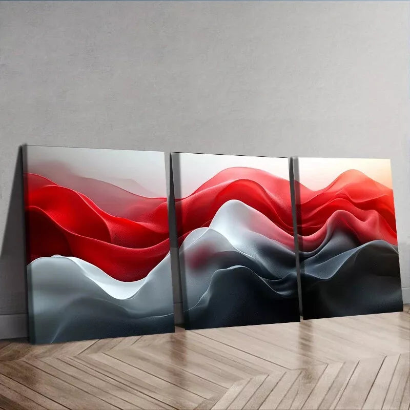 3-Piece Red and Black Waves Design Mixed Colors Wall Art Set - Framed Canvas 50x70cm (20x28in) - High Quality Print - 100% Australian Made - Ready to Hang - Perfect for Living Room, Bedroom or Office Decor