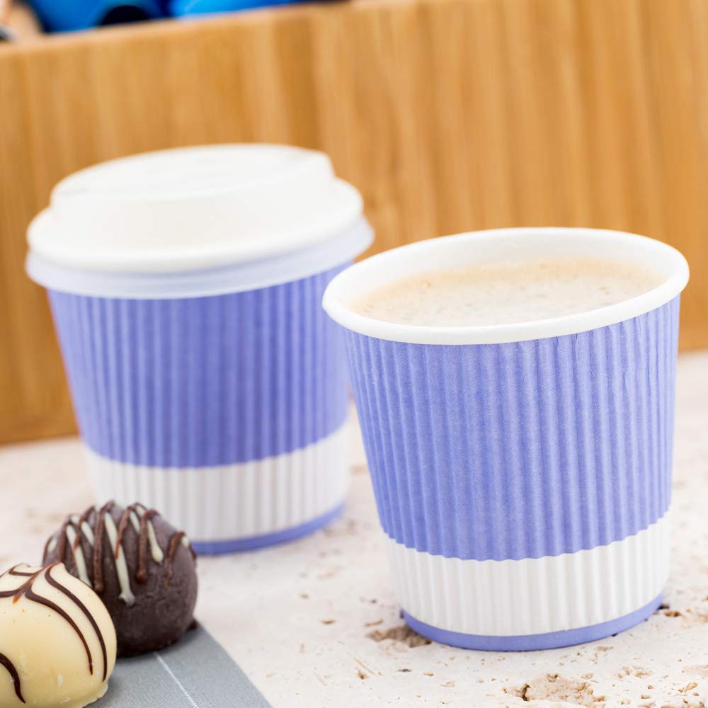 Restaurantware 4oz Ripple Insulated Coffee Cups - 500 Pack Double Wall Corrugated Paper Cups | Leakproof, Non-Slip, Light Purple Ribbed Design | Recyclable & Eco-Friendly (Lids Sold Separately) | Perfect for Coffee Shops, Offices & Catering Events
