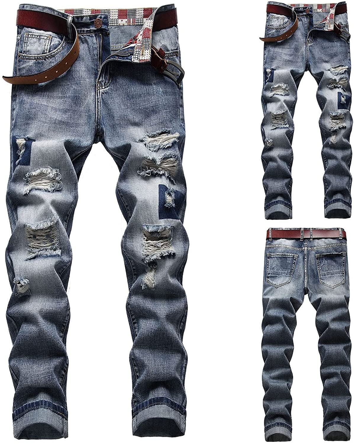 Men's Hip Hop Jeans - Slim Fit Denim Pants for Men | Straight Leg Casual Jeans | Streetwear Fashion for Everyday Wear & Urban Style