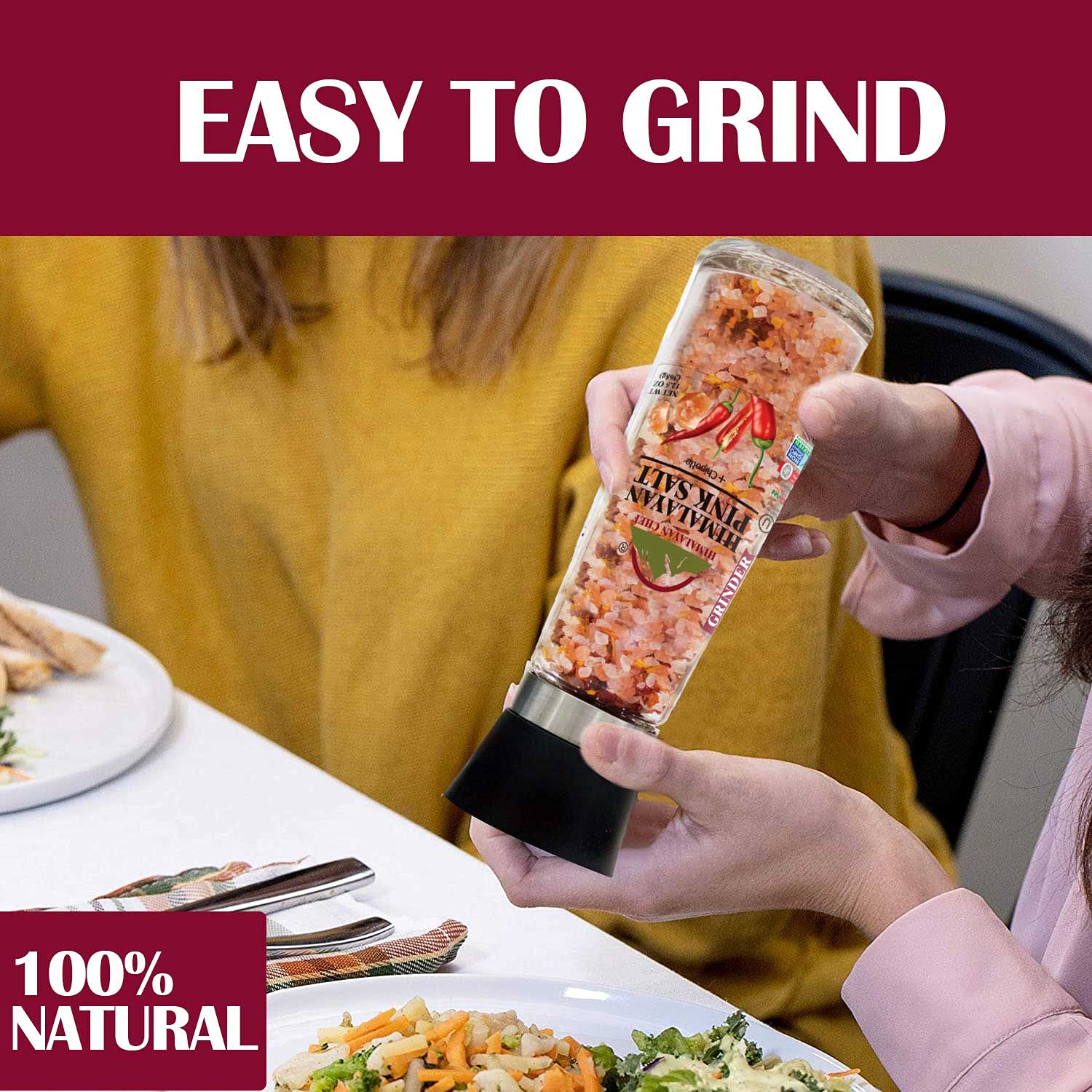 Himalayan Pink Salt with Chipotle - 10.58 Oz, Tall Glass Grinder - Pure & Natural Gourmet Seasoning for Cooking, Grilling & Food Presentation - Perfect for Steaks, Salads & Home Kitchen Use