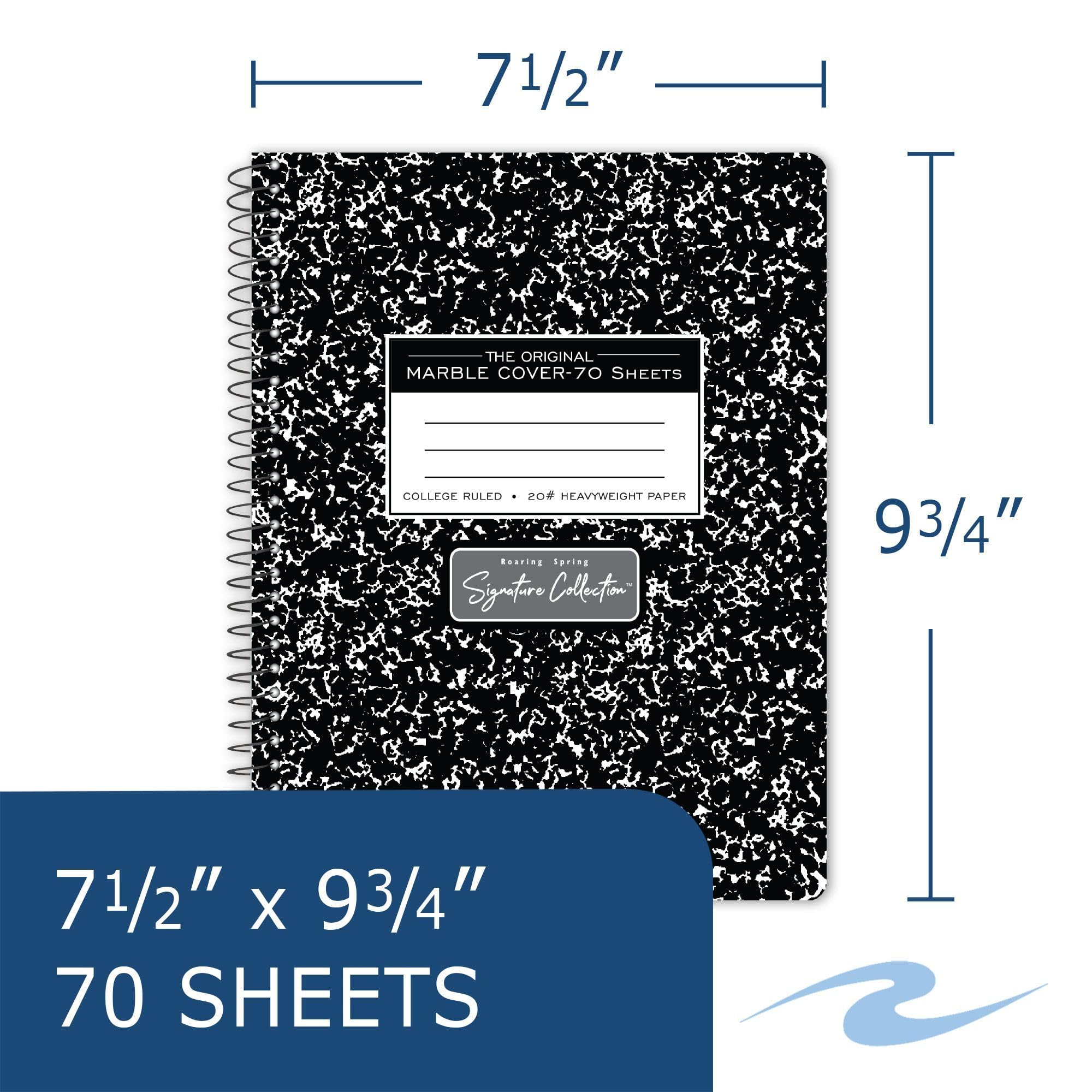 Roaring Spring Signature Spiral Bound Composition Notebook - College Ruled 70 Sheets with Premium 20lb White Paper, 9.75