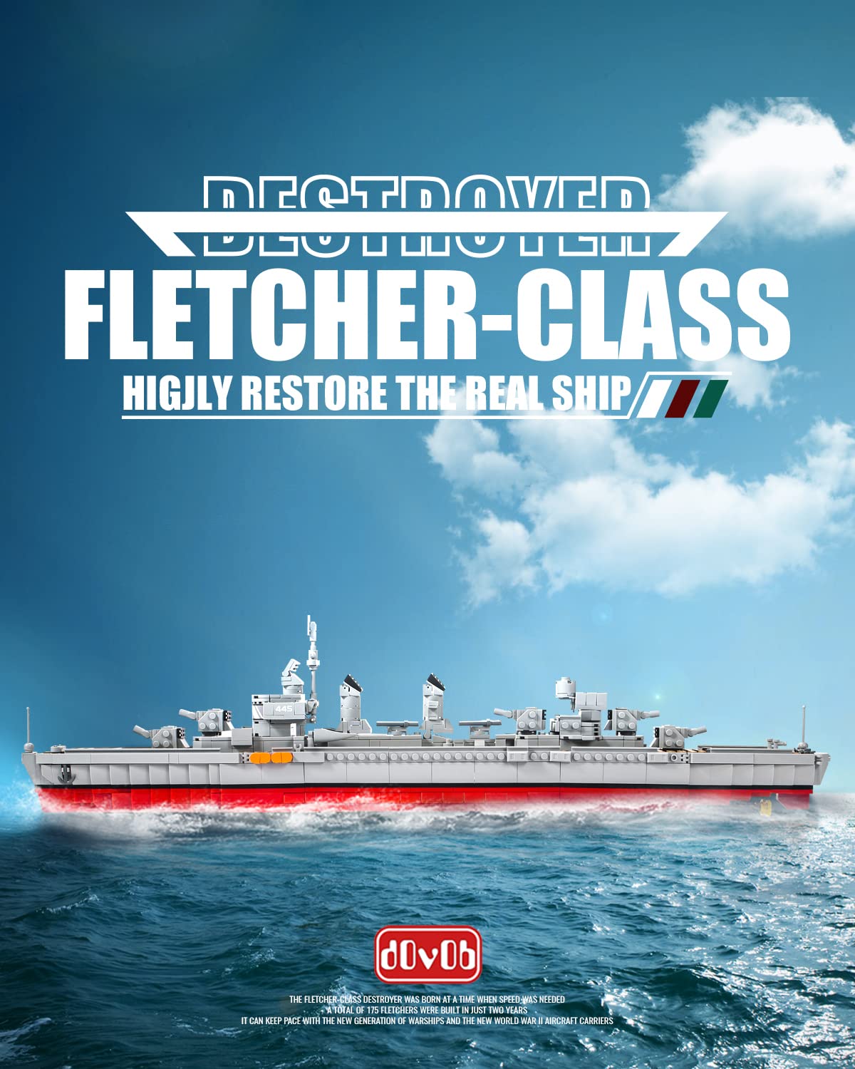 dOvOb Military Fletcher-Class Destroyer Model Building Blocks Kit - 1338 Pieces STEM Toy for Kids & Adults - Perfect for Collectors, DIY Enthusiasts & Navy History Fans