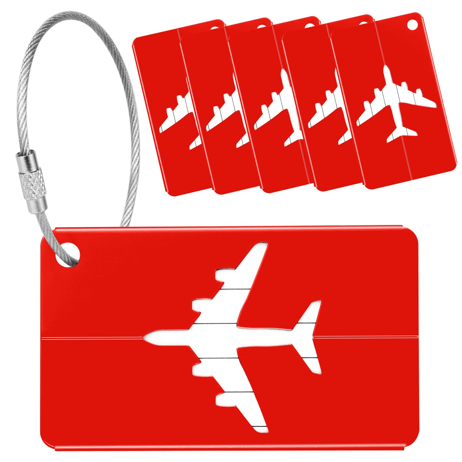 Yizhet 6-Pack Aluminum Alloy Luggage Tags with Steel Loop & ID Card Holder - Durable Suitcase Tags for Travel (Red) | Perfect for Airports, Cruises & Business Trips