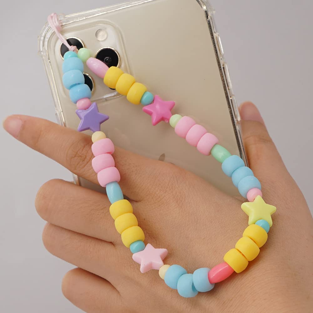 ISYSUII Colorful Beaded Phone Lanyard Wrist Strap - Smiley Beads Anti-Lost Cellphone Chain for Women & Girls | Trendy Summer Accessory for Work, Travel, and Outdoor Activities