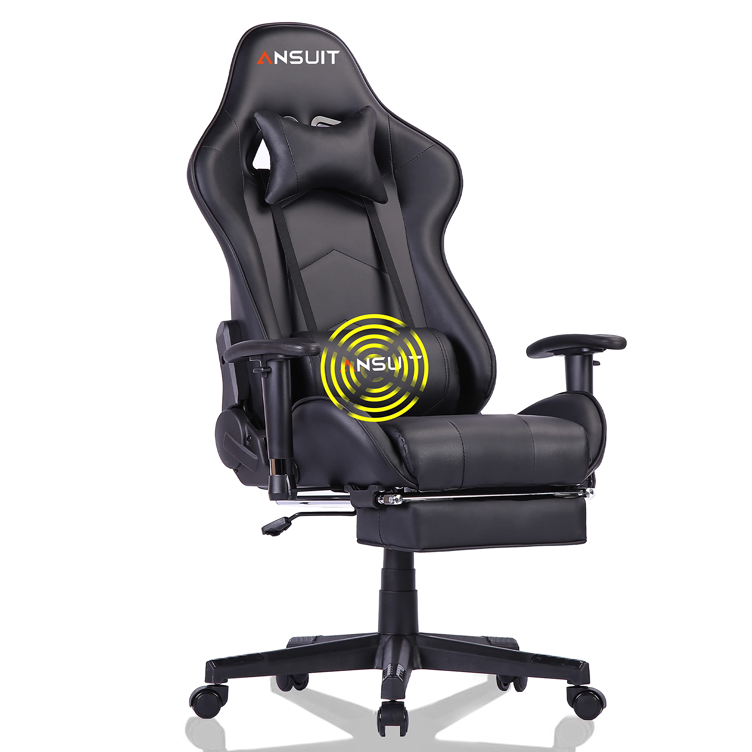 Premium Ergonomic Gaming Chair with Adjustable Footrest, High Back Support, Headrest & Lumbar Cushion - Black Racing Style Computer Chair for Esports, Office Work & Home Gaming Setup