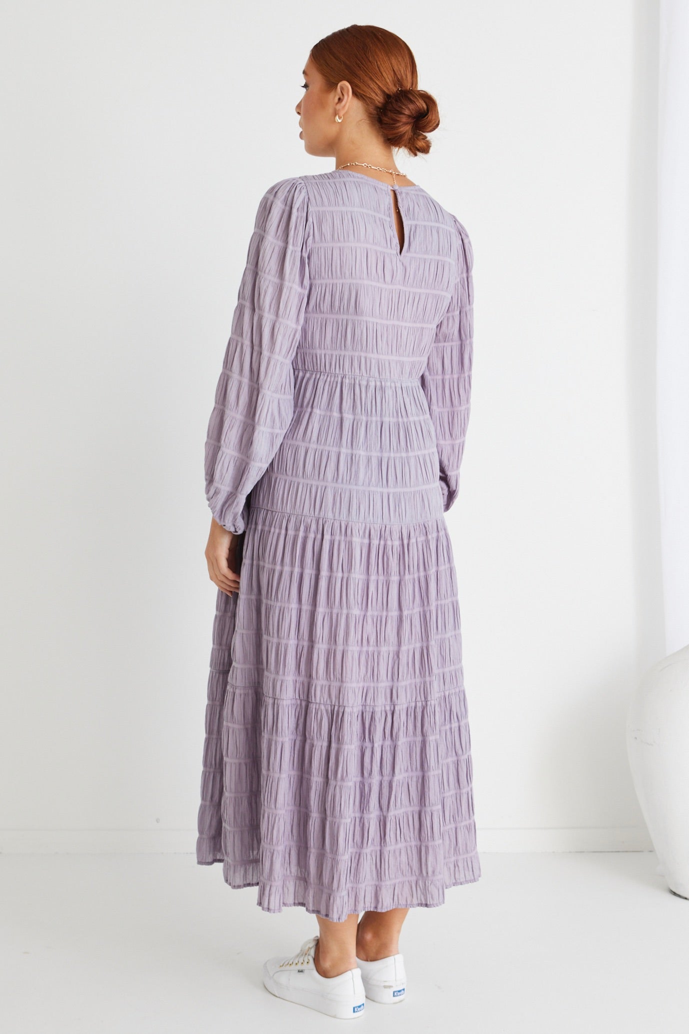 Gigi Lilac Long Sleeve Tiered Maxi Dress for Women - Elegant Flowy Boho Style for Weddings, Parties & Special Occasions