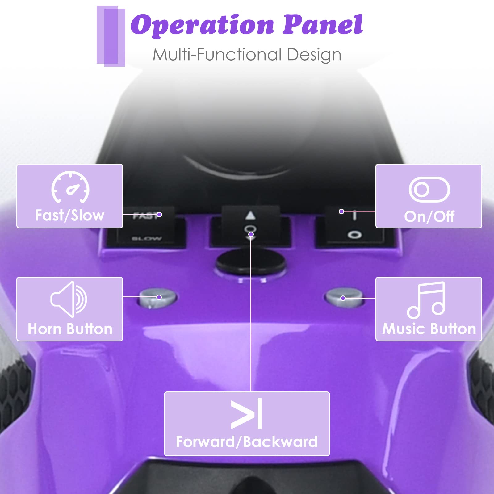 OLAKIDS 12V Kids Ride On ATV - Electric Battery Powered 4 Wheeler Toy Car for Toddlers & Children with LED Lights, Music, Horn - High & Low Speed, Soft Start - Purple Quad Vehicle for Boys & Girls | Outdoor Play, Birthday Gift, Backyard Fun