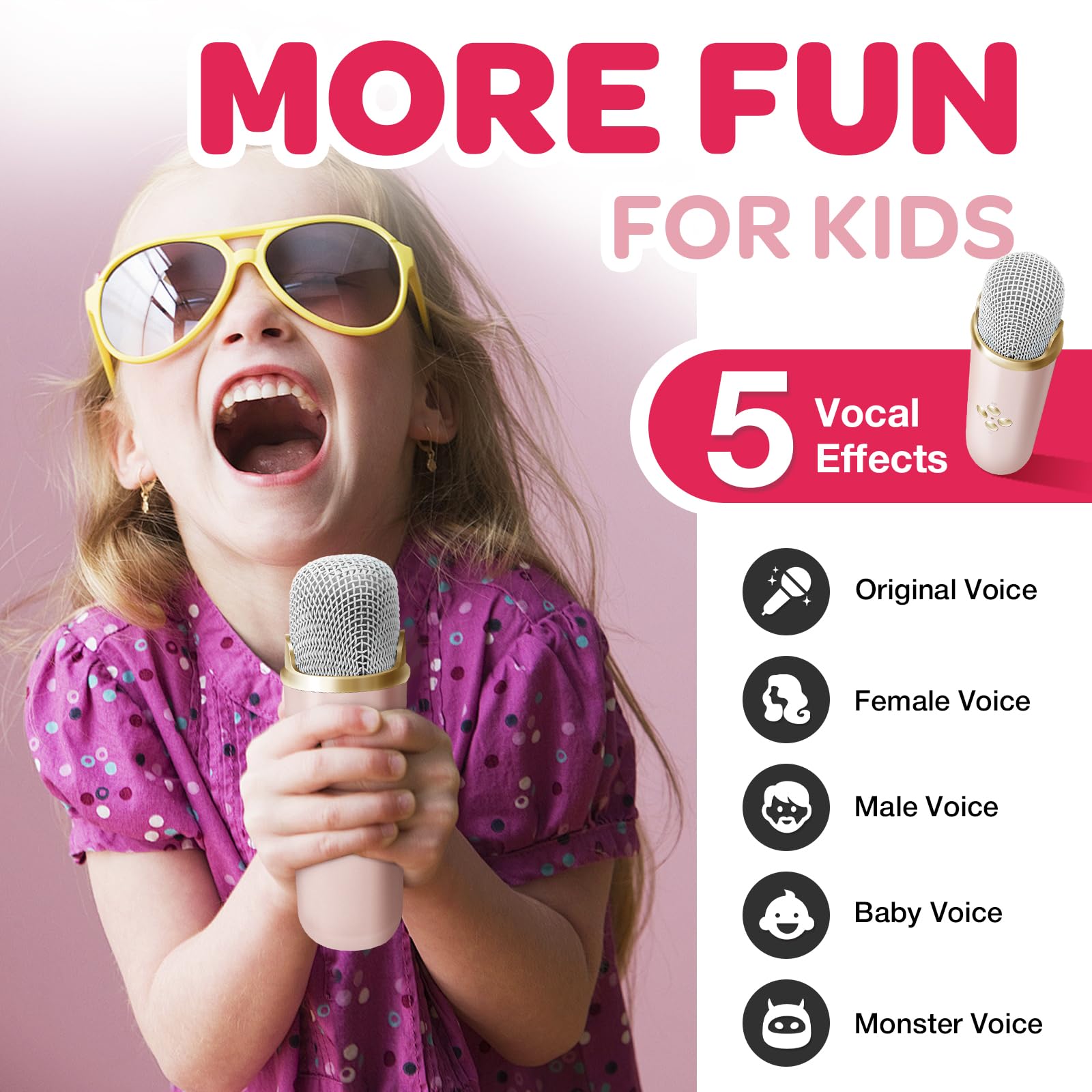 Best Kids Karaoke Machine with 2 Wireless Bluetooth Microphones - Portable Mini Singing Machine for Home & Parties (Pink) - Perfect for Birthday Gifts, Family Fun & Indoor Entertainment