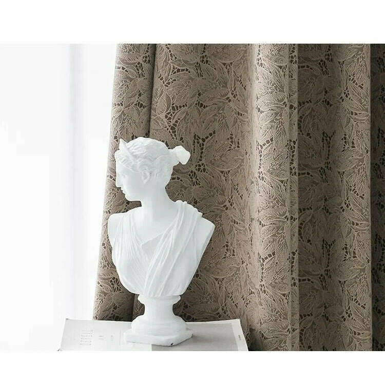 T.B. London Literary Lace Blackout Curtains - Thermal Insulated Window Drapes for Bedroom & Living Room - Tan (Set of 2 Panels) - Perfect for Home Decor, Light Blocking & Privacy