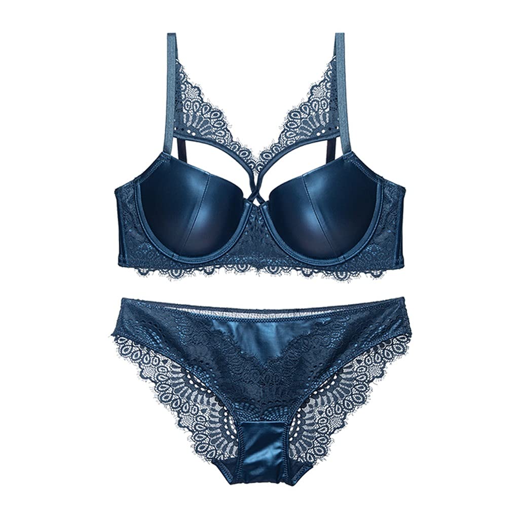TWDYC Women's Push Up Bra Set - Padded PU Leather & Eyelash Lace Underwire Lingerie - 75C (Color A) | Perfect for Date Night, Valentine's Gift & Boudoir Photography