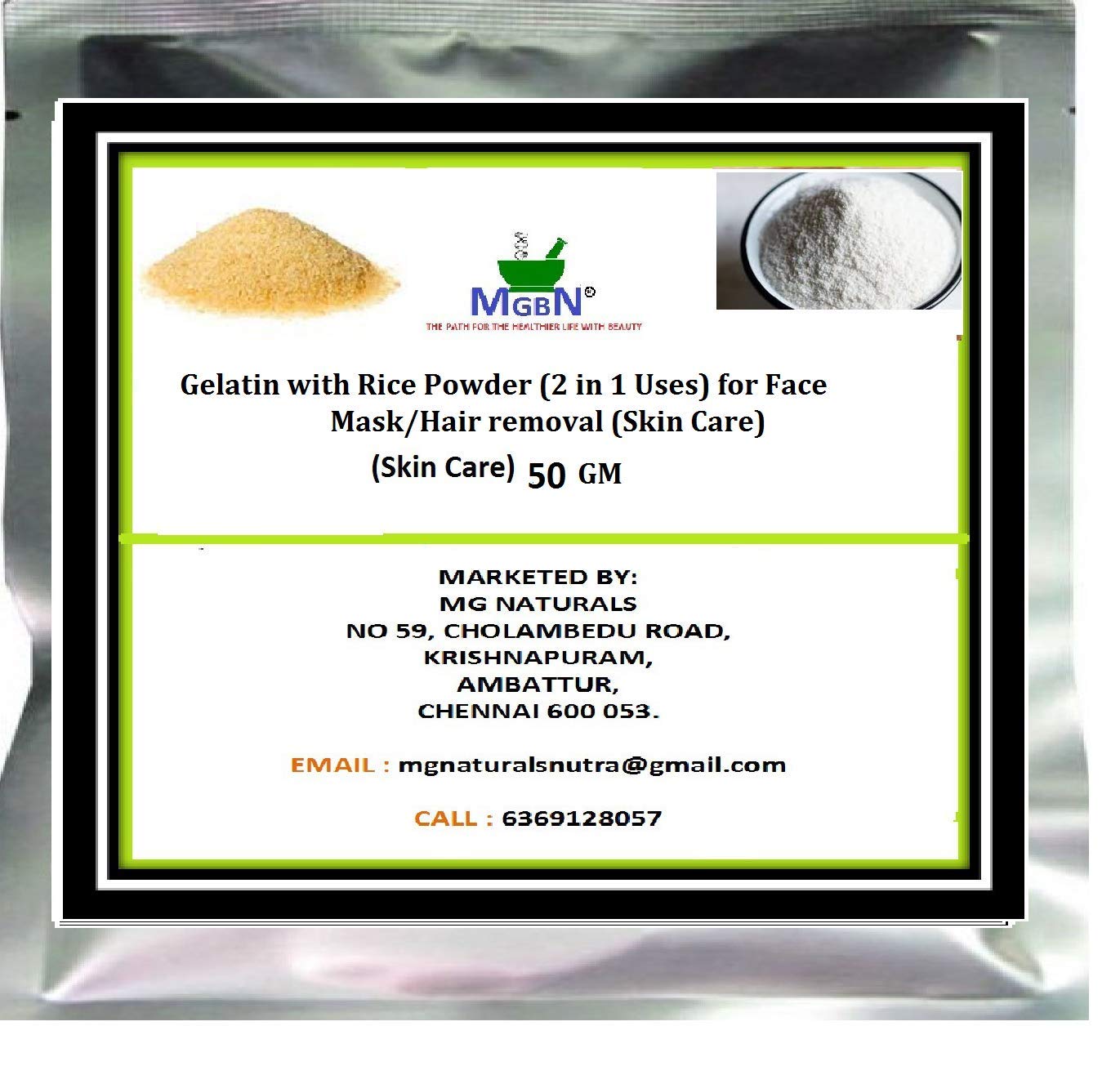 2-in-1 Gelatin & Rice Powder Face Mask & Hair Removal Kit - 50g for Glowing Skin & Smooth Hair Care | Perfect for DIY Spa & At-Home Beauty Treatments