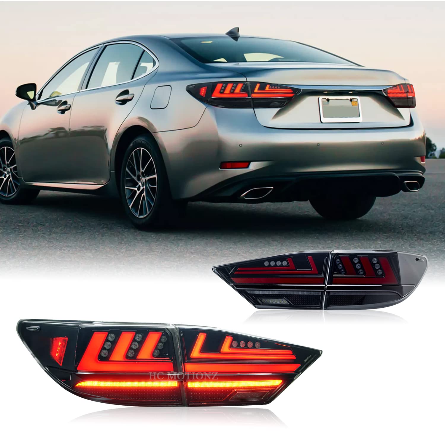 HCMOTIONZ LED Tail Lights Assembly for Lexus ES350 ES300h 2013-2018 - Dynamic Turn Signal Brake Light with Startup Animation | Rear Lamps Replacement | Enhanced Nighttime Visibility & Style Upgrade