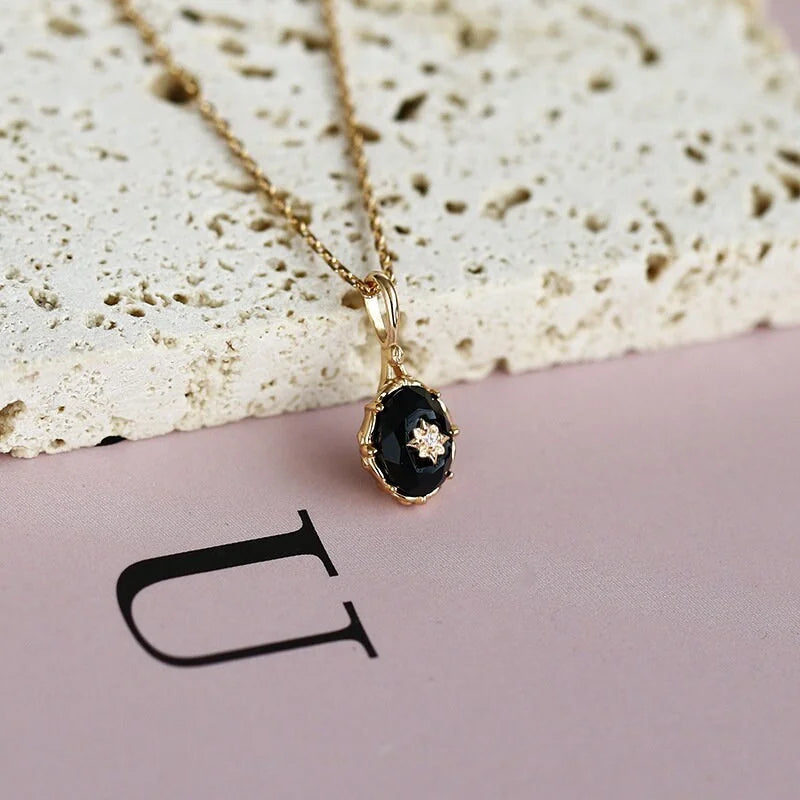 Vintage Black Agate Celestial Ring and Pendant Set - Elegant Jewelry for Women | Perfect for Gifts, Parties & Spiritual Healing | HJZB 378