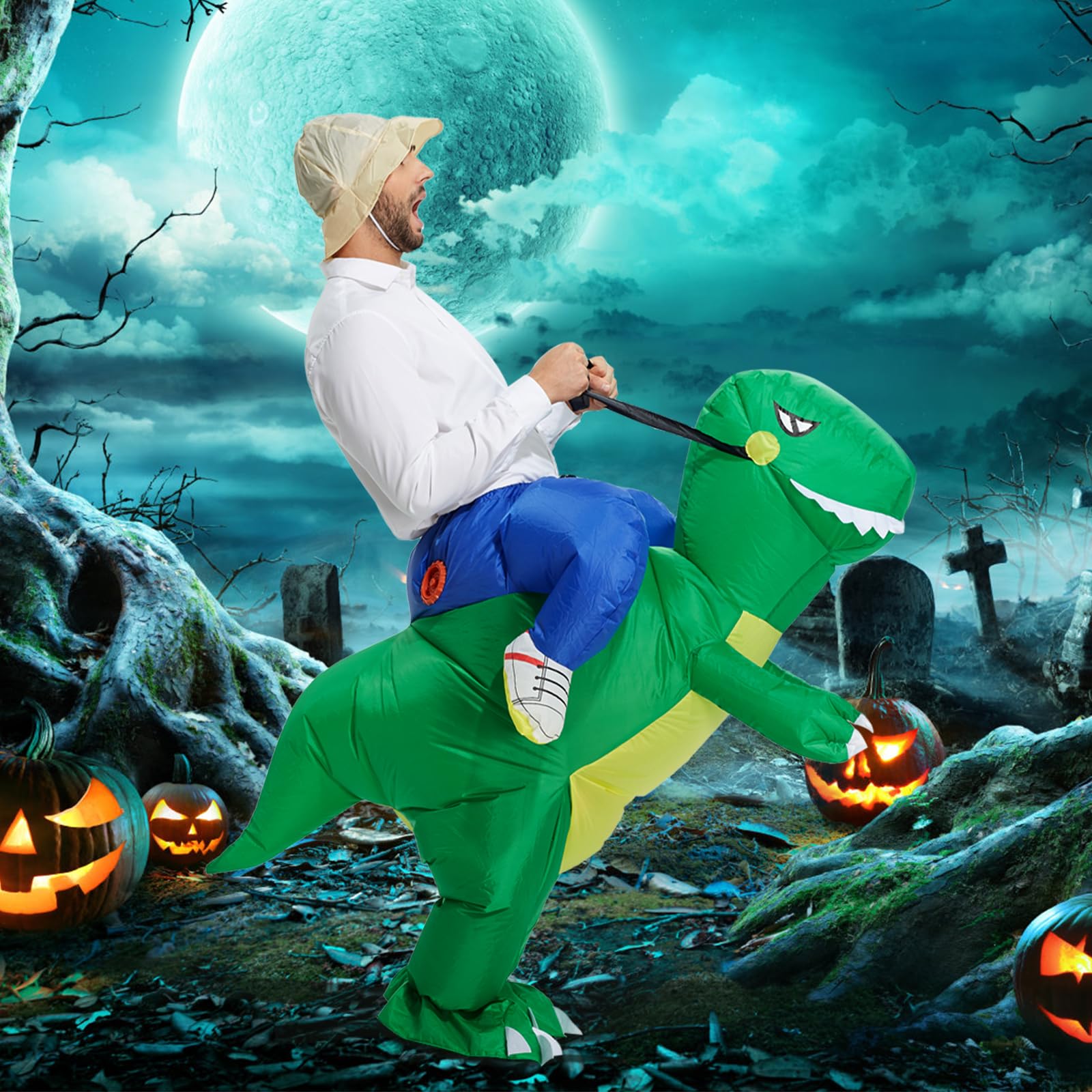 TOLOCO Inflatable Dinosaur Costume for Adults & Kids - Blow Up T-Rex Halloween Costume with Fan | Fun Party, Cosplay, and Halloween Outfit for Events & Photo Shoots