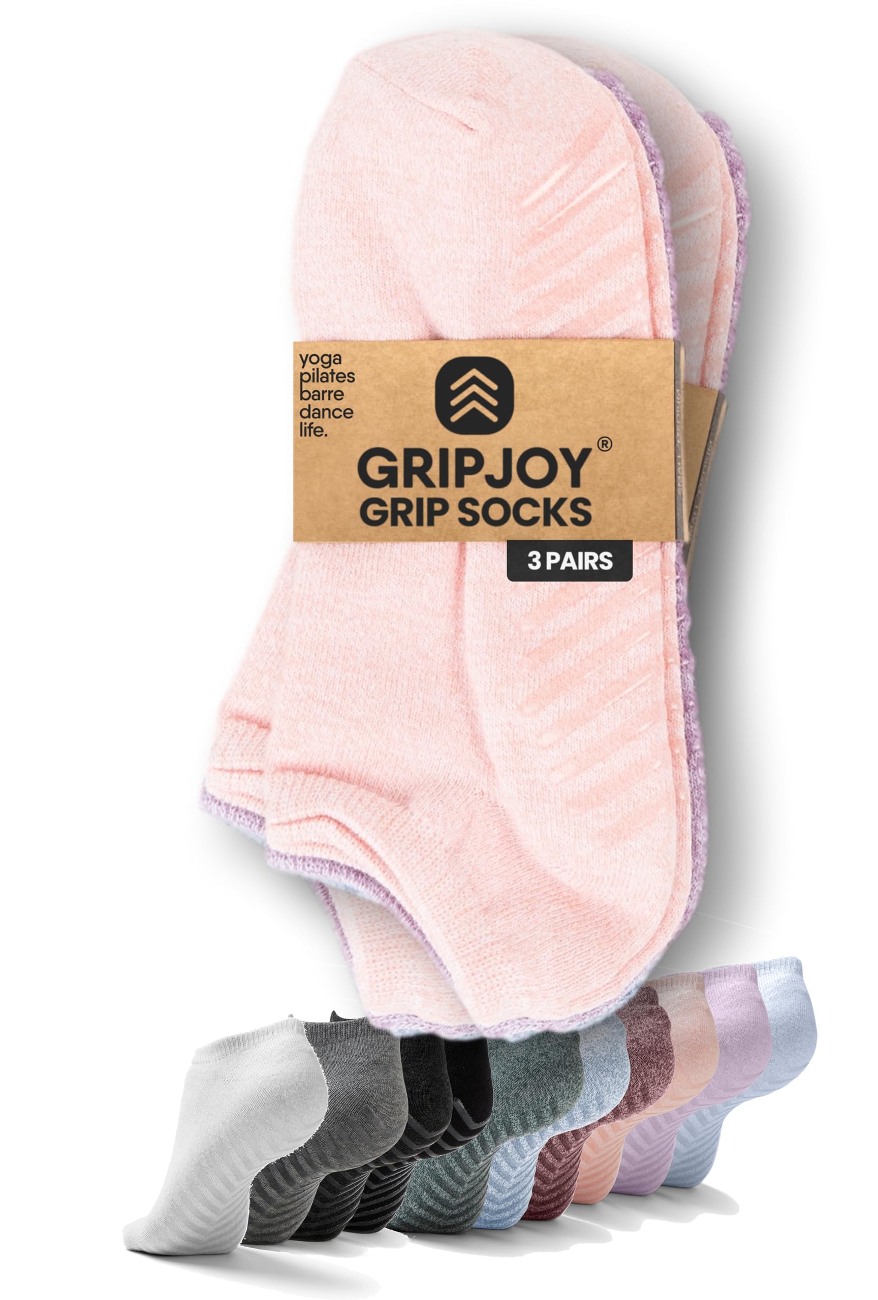 Gripjoy Non-Slip Grip Socks for Women & Men - 3 Pairs Yoga Socks with Grippers, Anti-Skid Hospital Socks for Yoga, Pilates, Nursing & Home Use