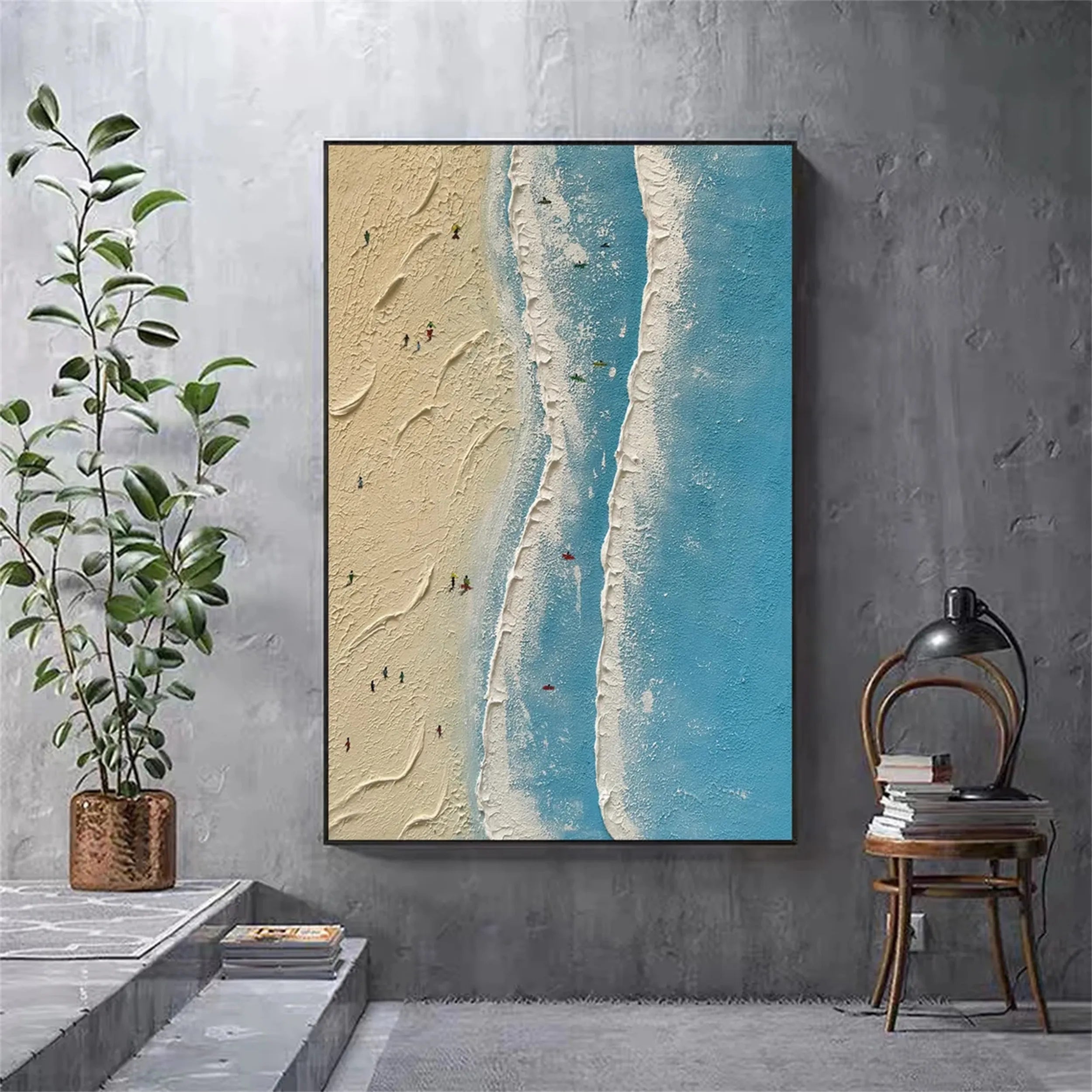 Seascape and Snowy Peak Landscape Painting - Premium Wall Art Decor for Living Room, Bedroom, Office | Handmade Canvas Print | Modern Home Decor Gift Idea