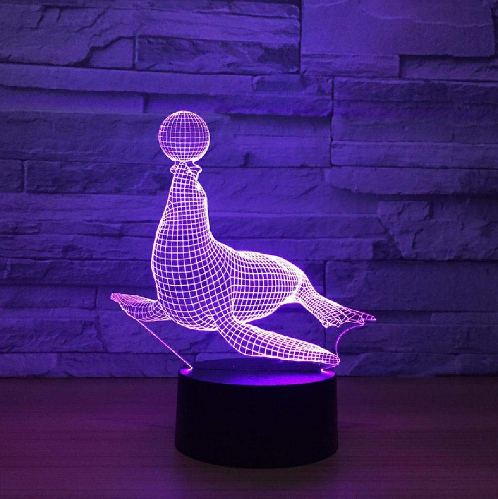3D Sea Lion LED Night Light - 7 Color Changing Touch Control USB Table Lamp for Kids, Baby Nursery, Bedroom Decor & Sleep Aid