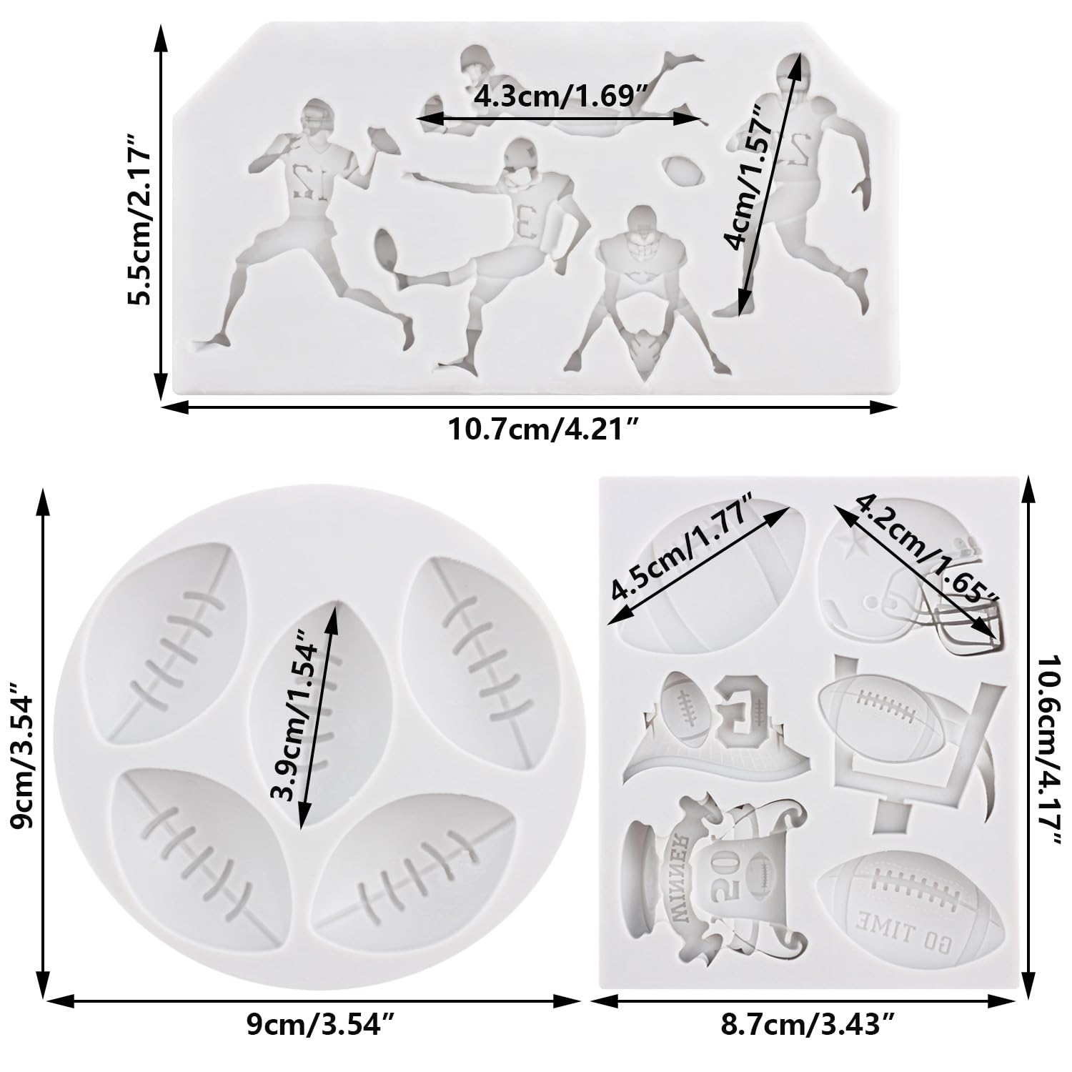 Premium Silicone Ball Molds Set of 3 - Rugby Football & Helmet Cake Decorating Molds for Chocolate, Fondant, Gum Paste, Polymer Clay - Perfect for Sports Themed Cupcake Toppers, Candy Making, and DIY Baking Projects