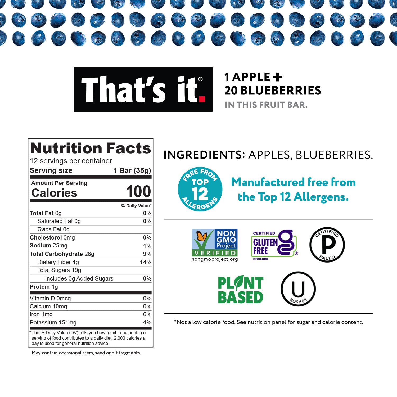 That's It. Variety Pack 100% Natural Real Fruit Bars - High Fiber Vegan Snacks, Gluten Free, Paleo Friendly, Non-GMO, No Added Sugar or Preservatives - Healthy Energy Food for Kids & Adults (12 Pack) - Perfect for School Lunches, Office Snacks, Hiking & Travel