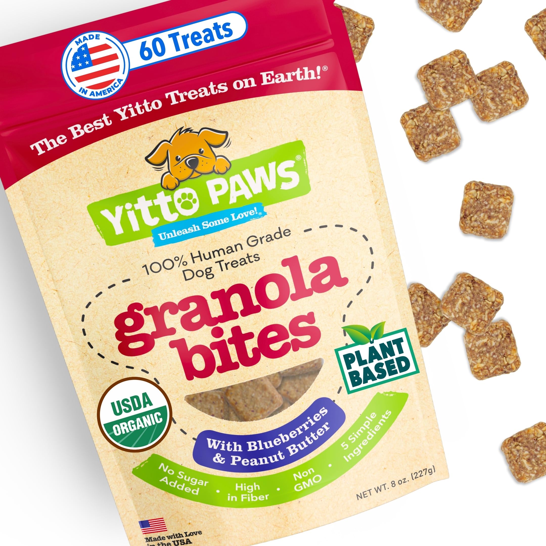 Crunchy Organic Blueberry Dog Treats with Oats & Peanut Butter - Healthy, Vegan, All-Natural Training Treats Made in USA | Low Calorie, Human-Grade, No Sugar Added Dog Biscuits for Training, Rewards & Snacking
