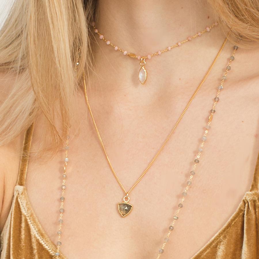 Pink Opal & Gold Beaded Necklace - 16-20 Inch Short Statement Jewelry for Women, Gift for Her, Boho Chic Accessory for Parties & Everyday Wear