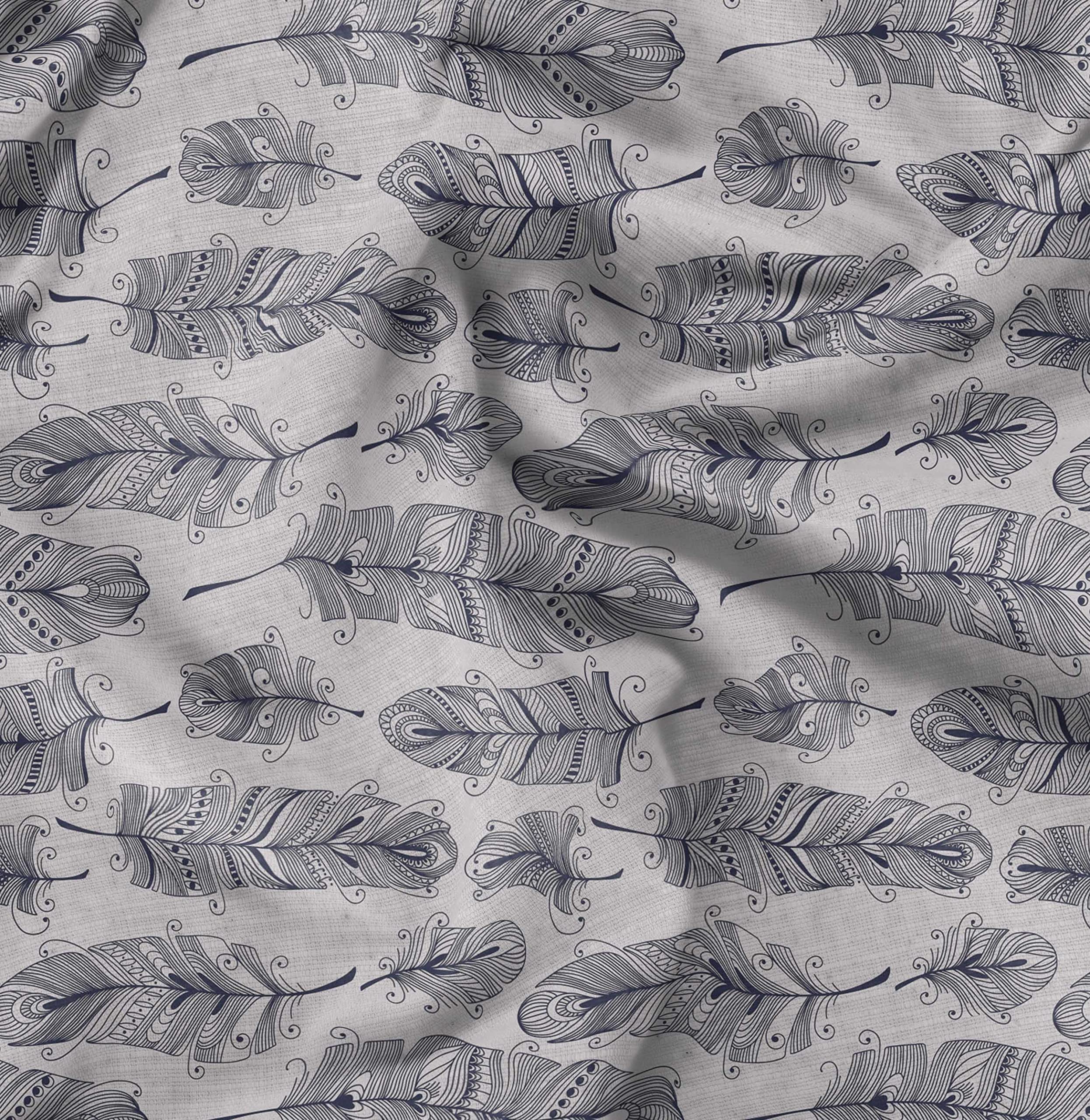 Soimoi Moss Georgette Gray Fabric by The Yard - 42 Inch Wide Tribal Feather Pattern Printed Textile for DIY Fashion, Home Decor & Craft Projects - Ethnic Artistic Design Fabric for Dresses, Curtains & Scarf Making