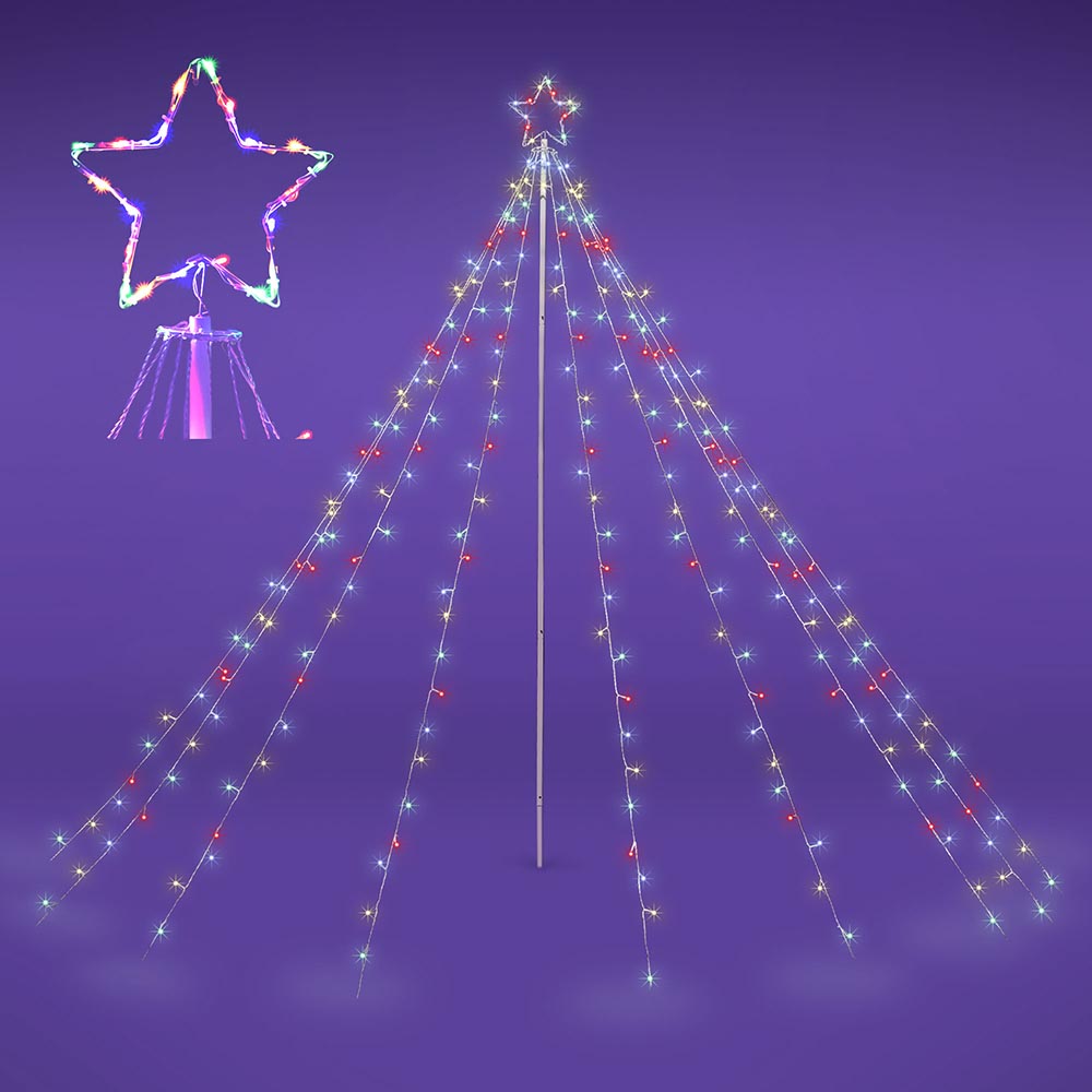 TheLAShop 9-String Christmas Tree Lights with Pole & Star - Perfect for Indoor Holiday Decorations, Xmas Tree Lighting, and Festive Home Decor