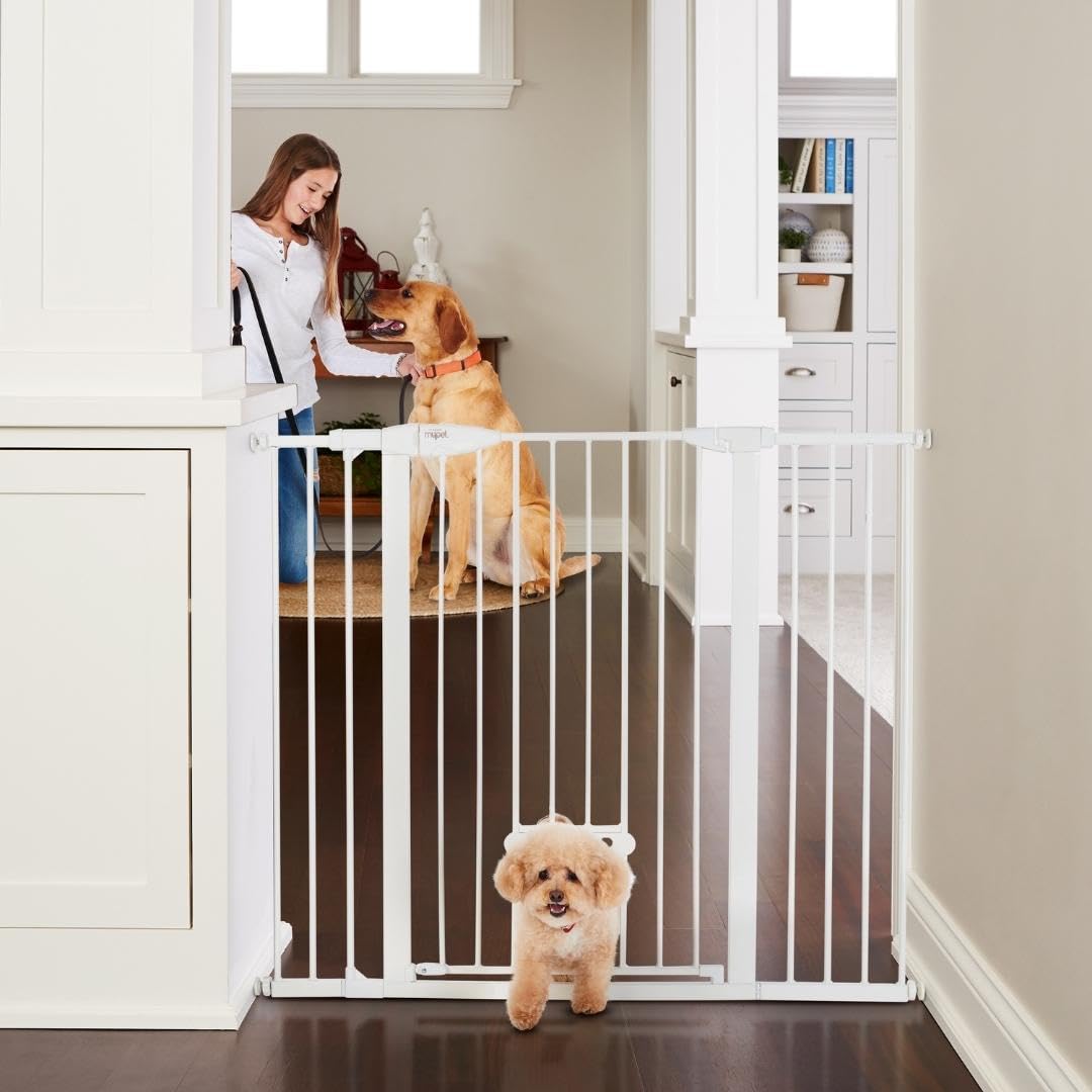 North States EasyPass Walk-Thru Pet Gate - Extra Tall & Wide Adjustable Dog Gate (29.75”-52” Width, 41” Height) - Pressure Mount No-Tool Installation for Doorways & Hallways - Perfect for Homes with Pets - White
