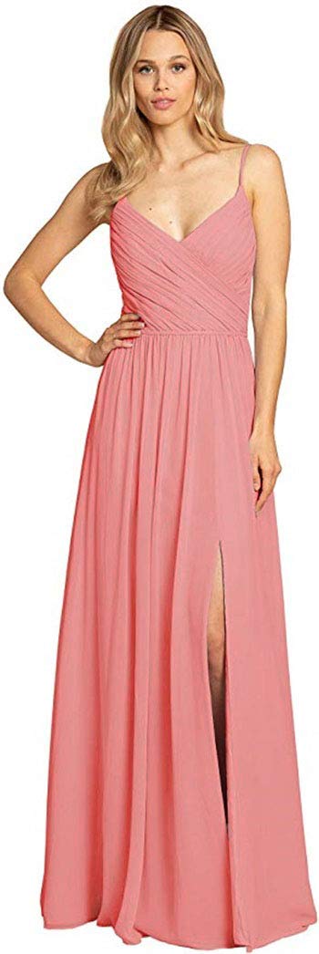 Ubride Women's Elegant Slit Chiffon Dress - Spaghetti Strap Long Formal Evening Gown for Prom, Party & Special Occasions | Flowy Summer Wedding Guest Dress